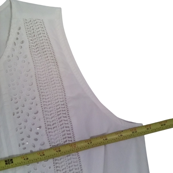 Lucky Brand Sophia White Eyelet Scoop Neck Sleeveless Tie Waist SunDress Large - Picture 7 of 8